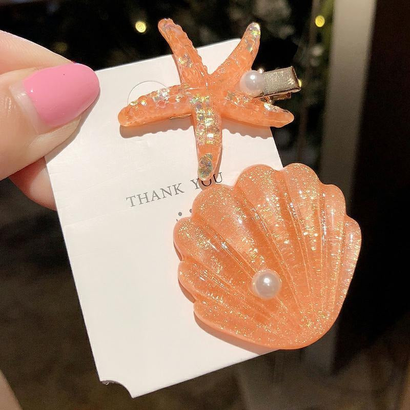 Ocean Shell Starfish Hair Barrettes for Women - Colorful Acrylic Hair Clips