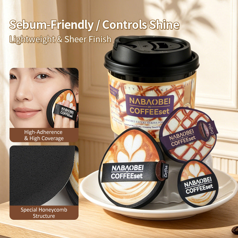 Caramel Macchiato Makeup Sponge Set - 3-Piece Soft Air-Cushion Puff Combo