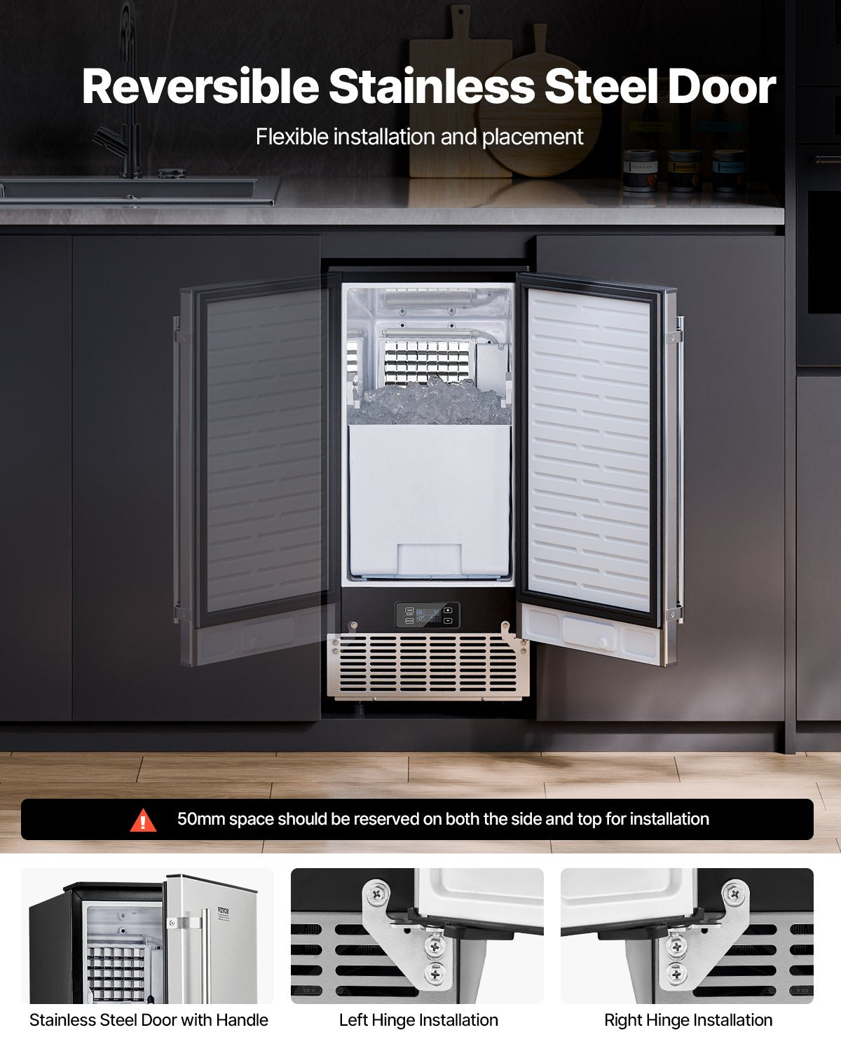 Undercounter Ice Maker 80 Lbs/Day Built-In with Reversible Door - Kitchen Appliance