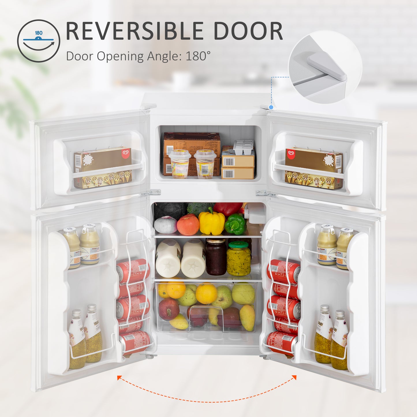 Mini Fridge with Freezer - 3.2 Cu.Ft Compact Refrigerator, Adjustable Thermostat, Reversible Door, White