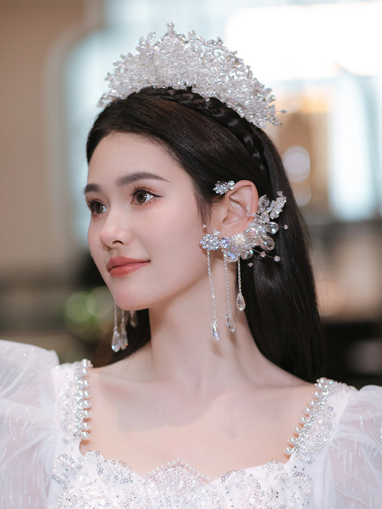 Beaded Crystal Crown Hair Accessories Set
