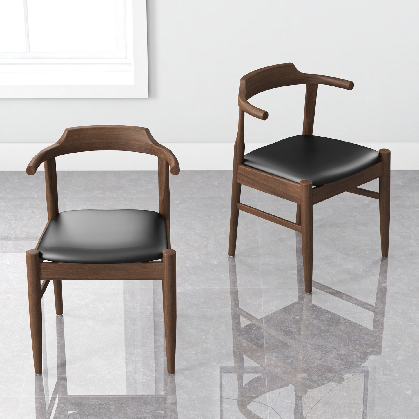 New Design Mid-Century Modern Leather Dining Chair Set Of 2