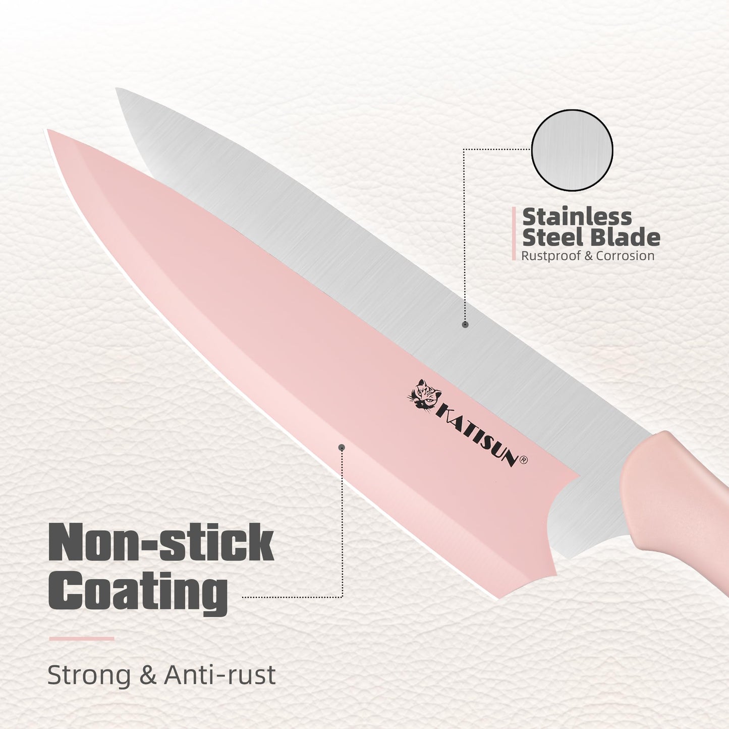14-Piece Kitchen Knife Set with Block - Pink Non-Stick Stainless Steel