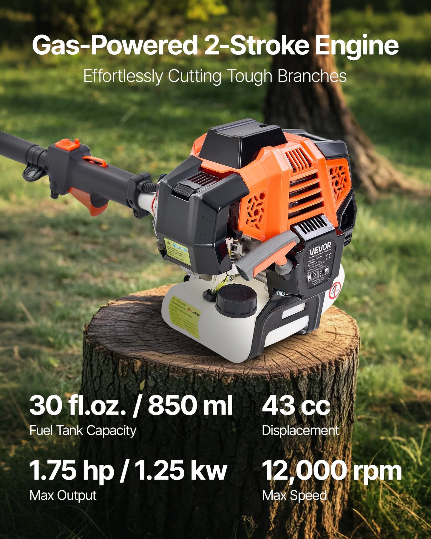 Gas Powered Pole Saw with Rotatable Head 43CC 2-Stroke Tree Trimmer 10-Inch Bar