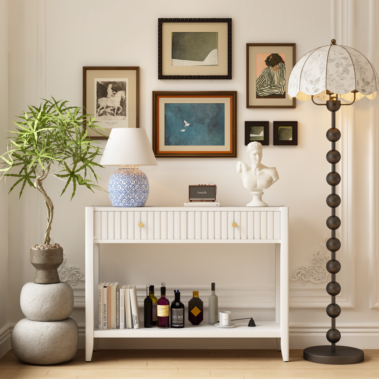 29.5" Tall Console Table with Drawers - White Accent Table