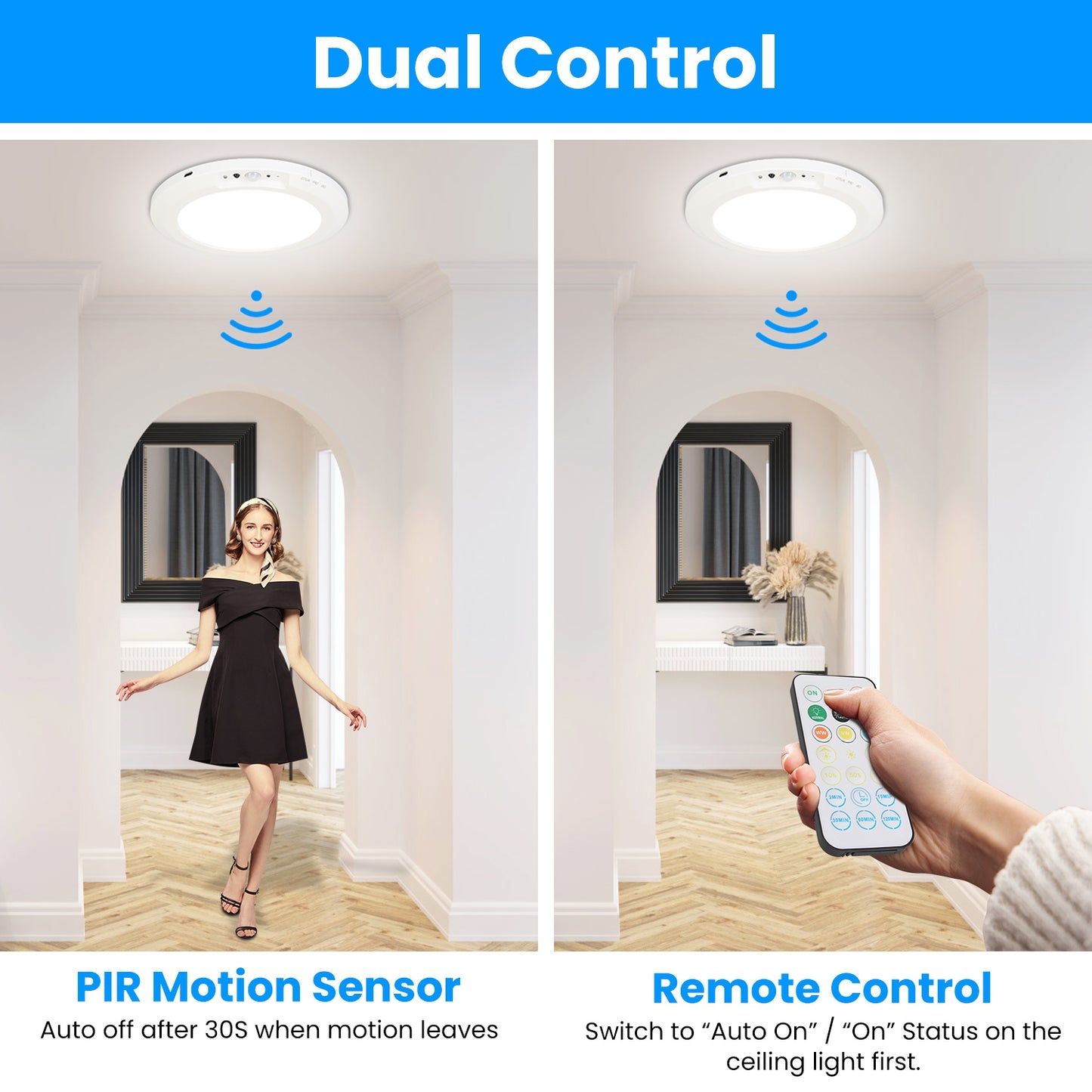 Rechargeable Magnetic Ceiling Light with Motion Sensor & Remote - Dimmable, Timer, 3 Color Temp
