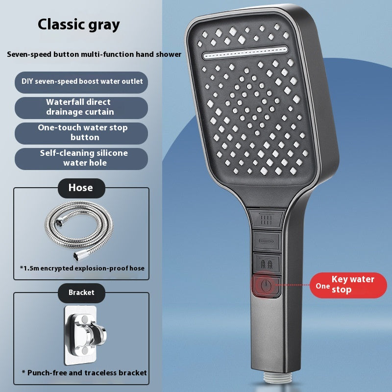 Handheld Rain Shower Head with 1.5m Hose and Multiple Settings - Waterfall Spray