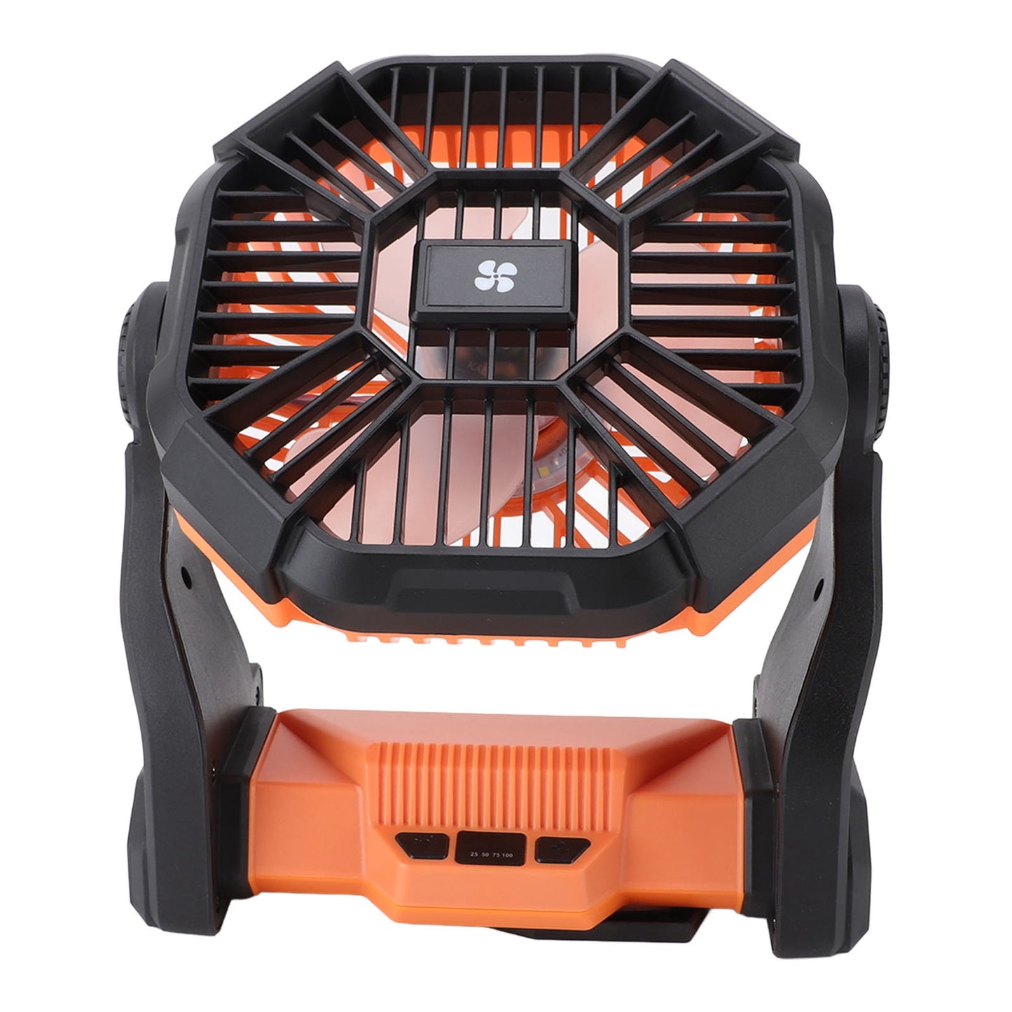 Outdoor Camping Fan with LED Lantern - Rechargeable Tent Fan USB Power Bank Orange