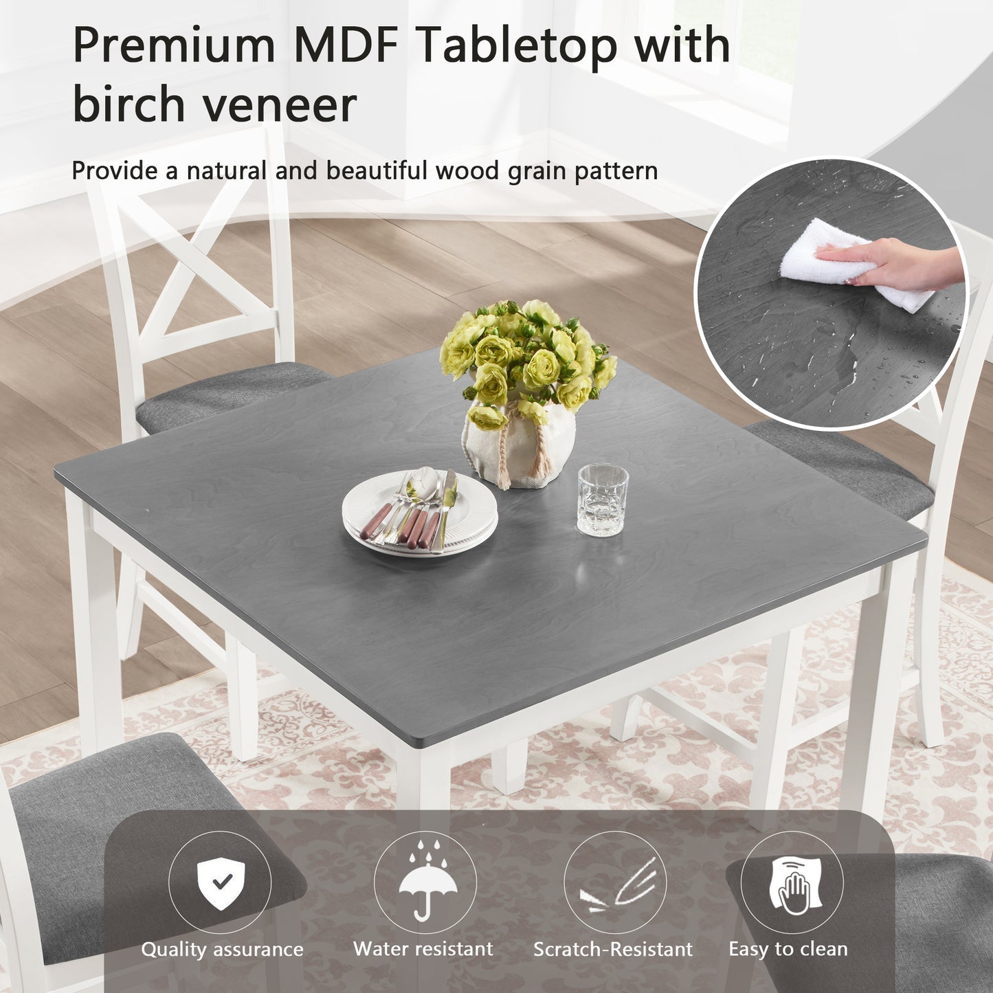 Counter Height Dining Table Set with 4 Chairs - Grey & White