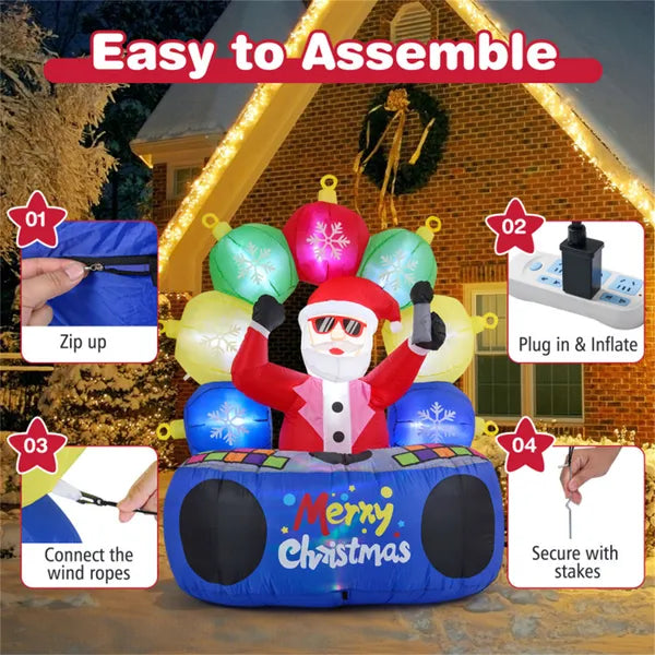 6ft Inflatable DJ Santa with RGB LED Orbs - Outdoor Party Decor