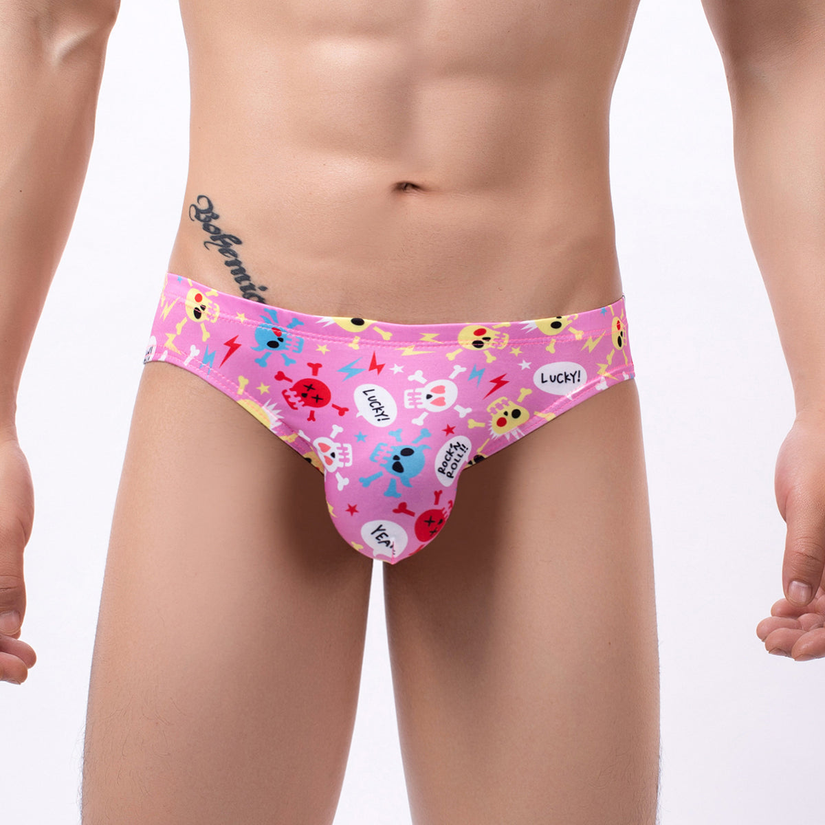 Men's Cartoon Print Briefs - Breathable Mid-Waist Underwear with Hip Lift
