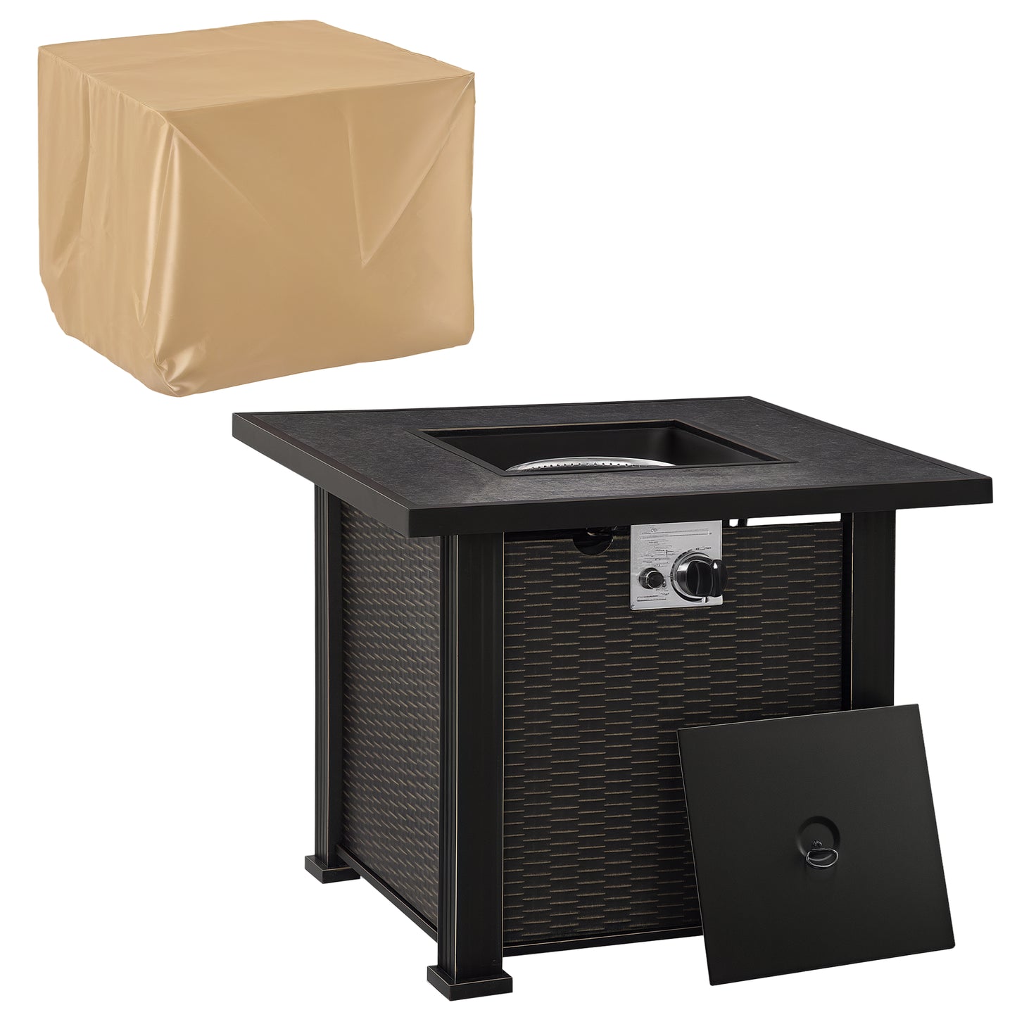 30 Inch Outdoor Propane Gas Fire Pit Table - 50,000 BTU, Black