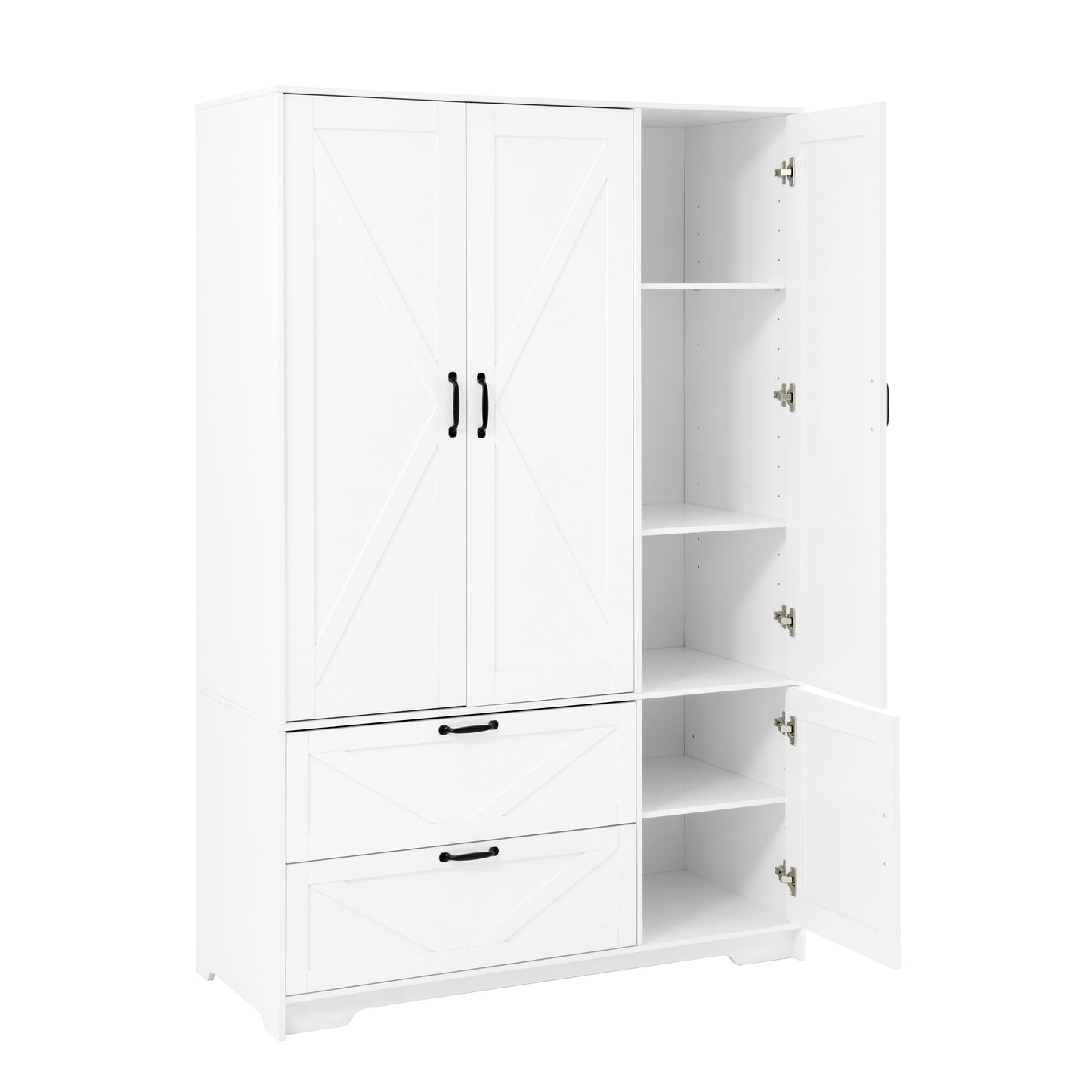 4-Door White Wardrobe Closet with Mirror & LED Lighting