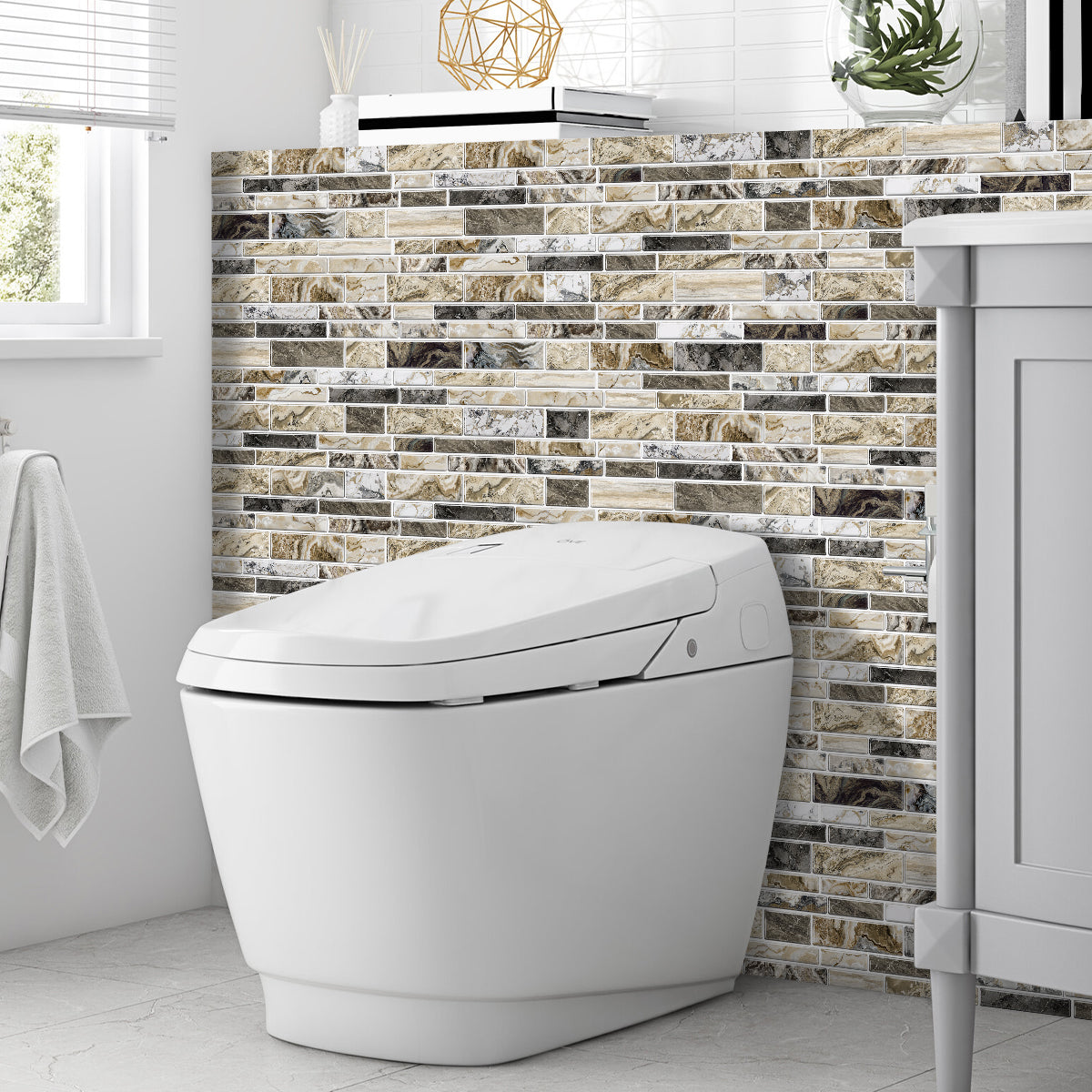 Peel and Stick Imitation Marble Pattern Wallpaper - Taupe