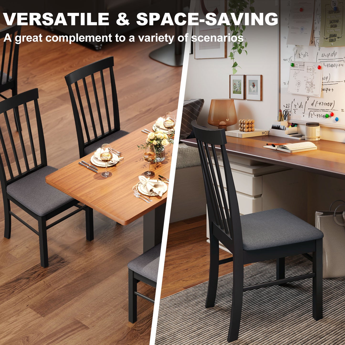 Farmhouse Upholstered Dining Chairs Set of 2 - Black & Gray