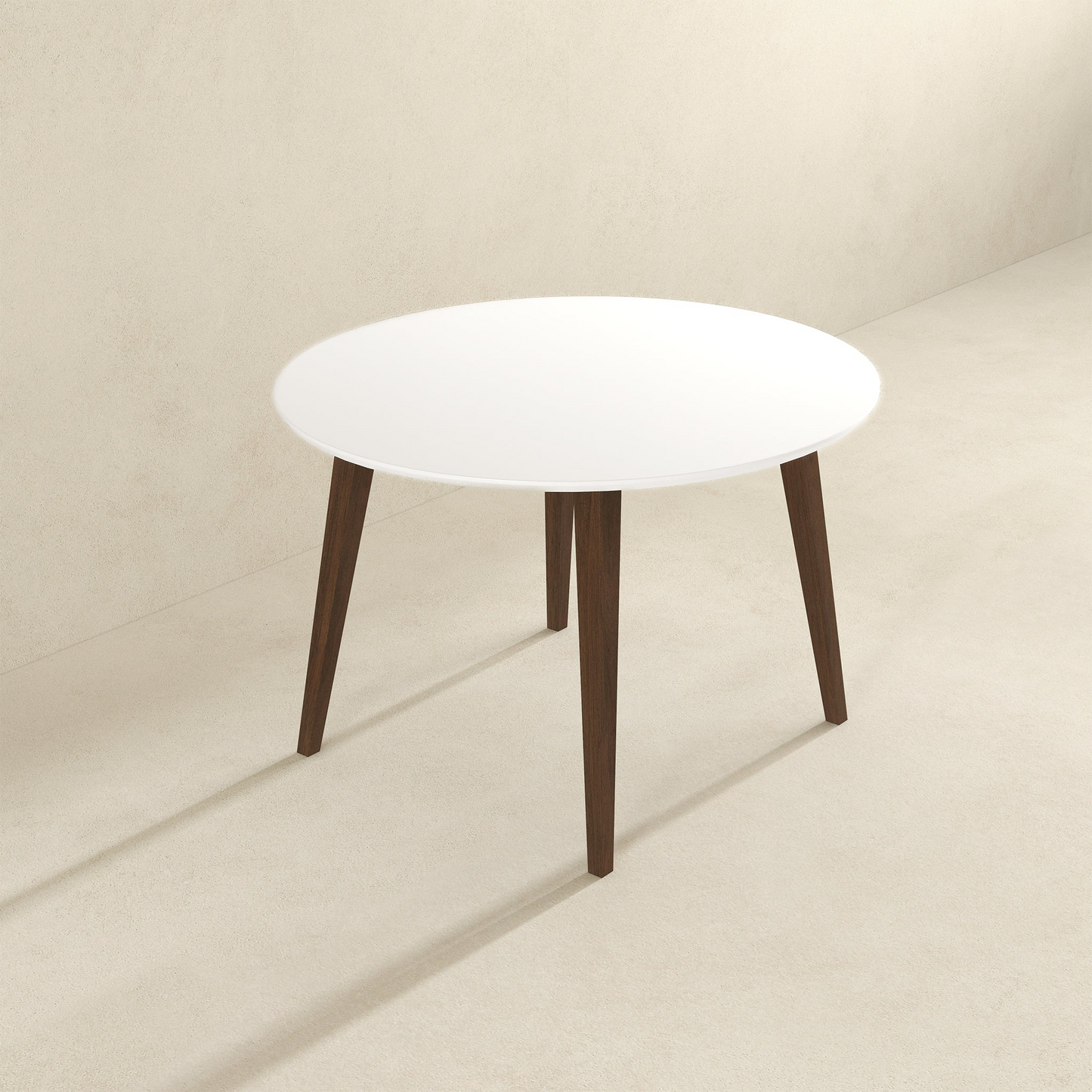 Paloma Mid-Century Modern Round Dining Table In White Solid Wood,