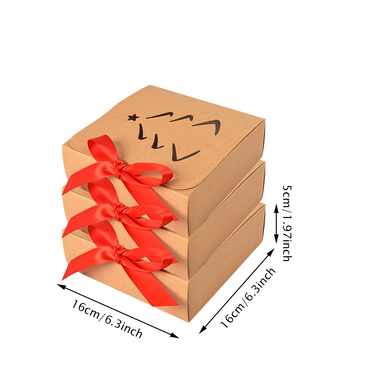10 Pack Christmas Gift Boxes - Khaki Paper, 16x16cm