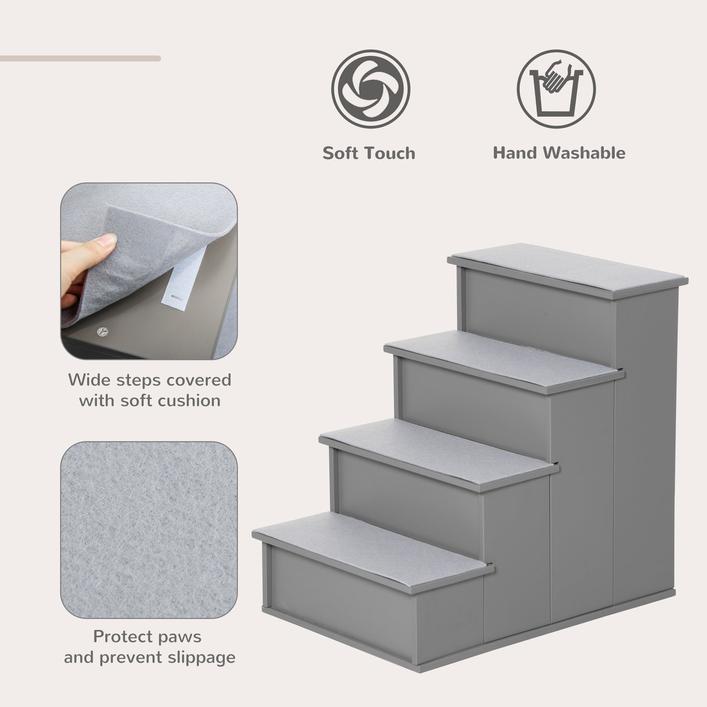 Small Dog Pet Stairs with Cushioned Cover - Grey, 15.75 x 23.25 x 21.25 inches