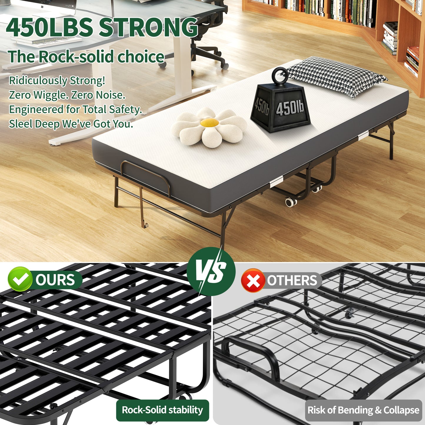 75 X 38 Inch Extra Long Folding Bed For Tall People, Heavy-Duty