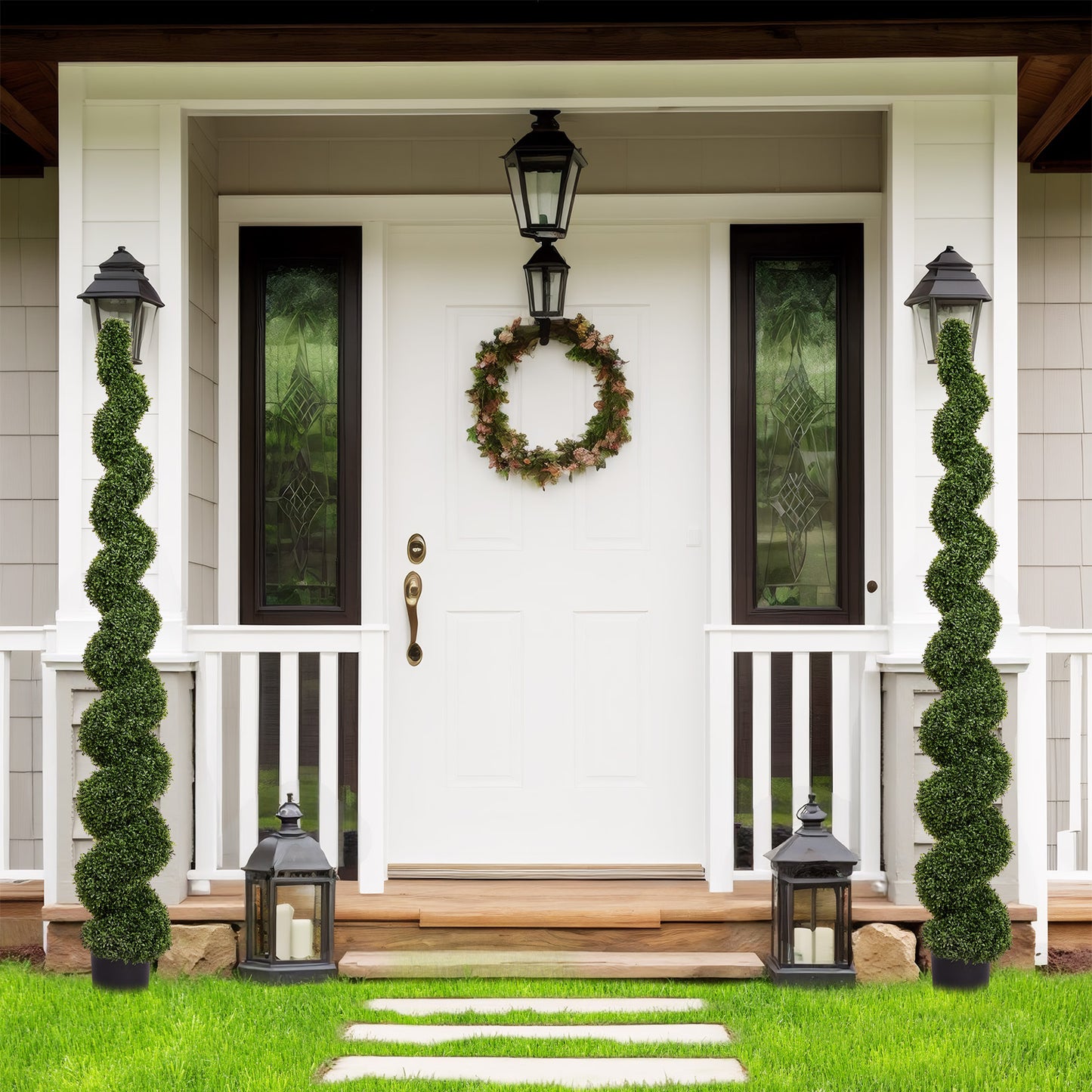 7FT Artificial Spiral Topiary Tree - Green Faux Boxwood Plant