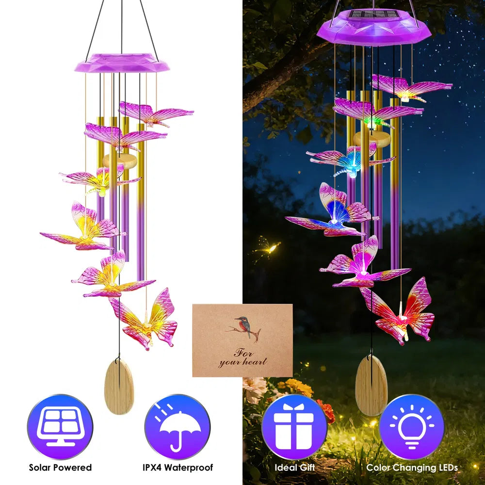 Solar Wind Chimes with Color-Changing LED Lights - Waterproof Decor