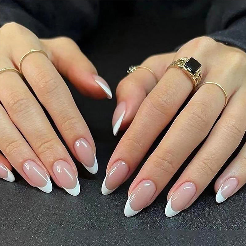 24-Piece Short Almond Press-On Nails - Minimalist French Tip Oval Set