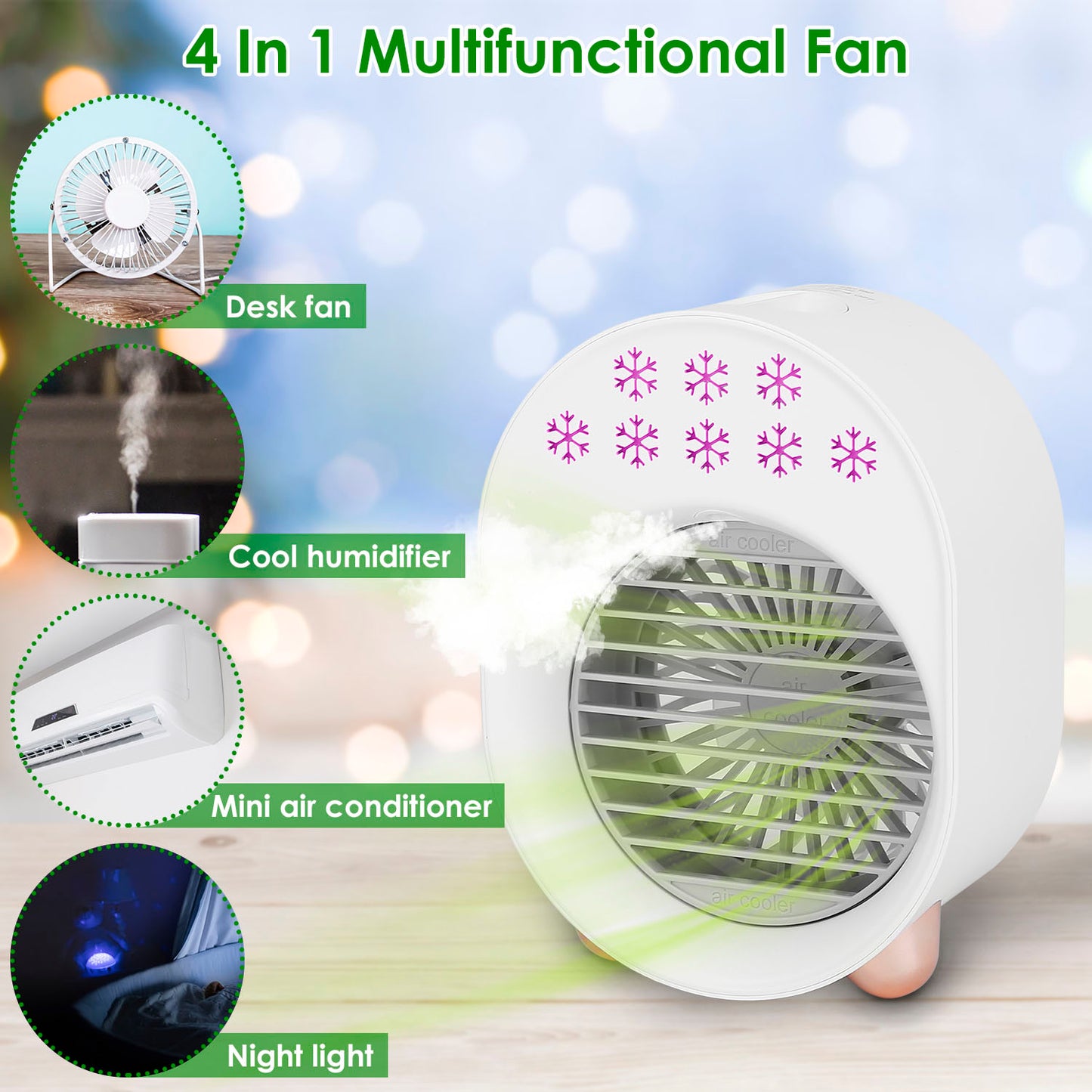 Portable Mini Desktop Air Conditioner Fan with USB Rechargeable Humidifier