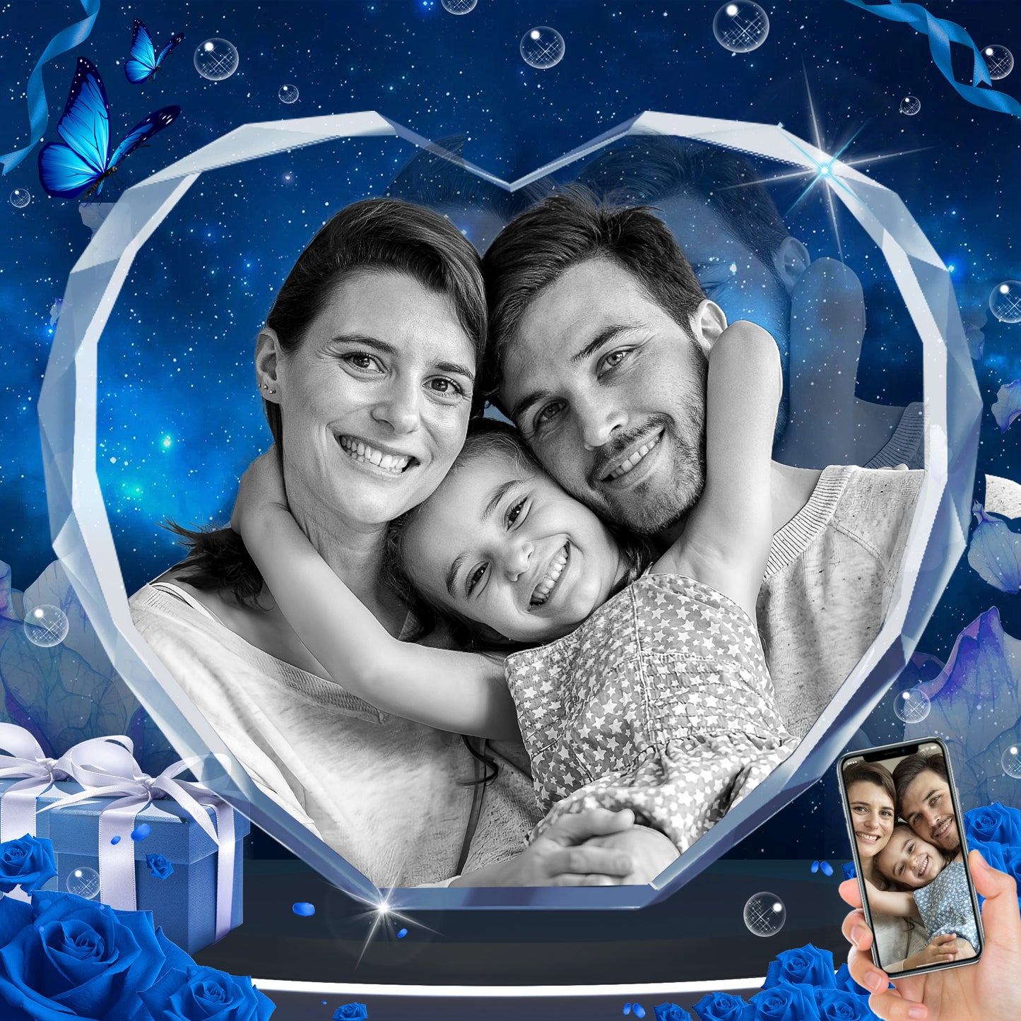 Personalized 3D Crystal Photo Gift - Custom Engraved Heart Keepsake