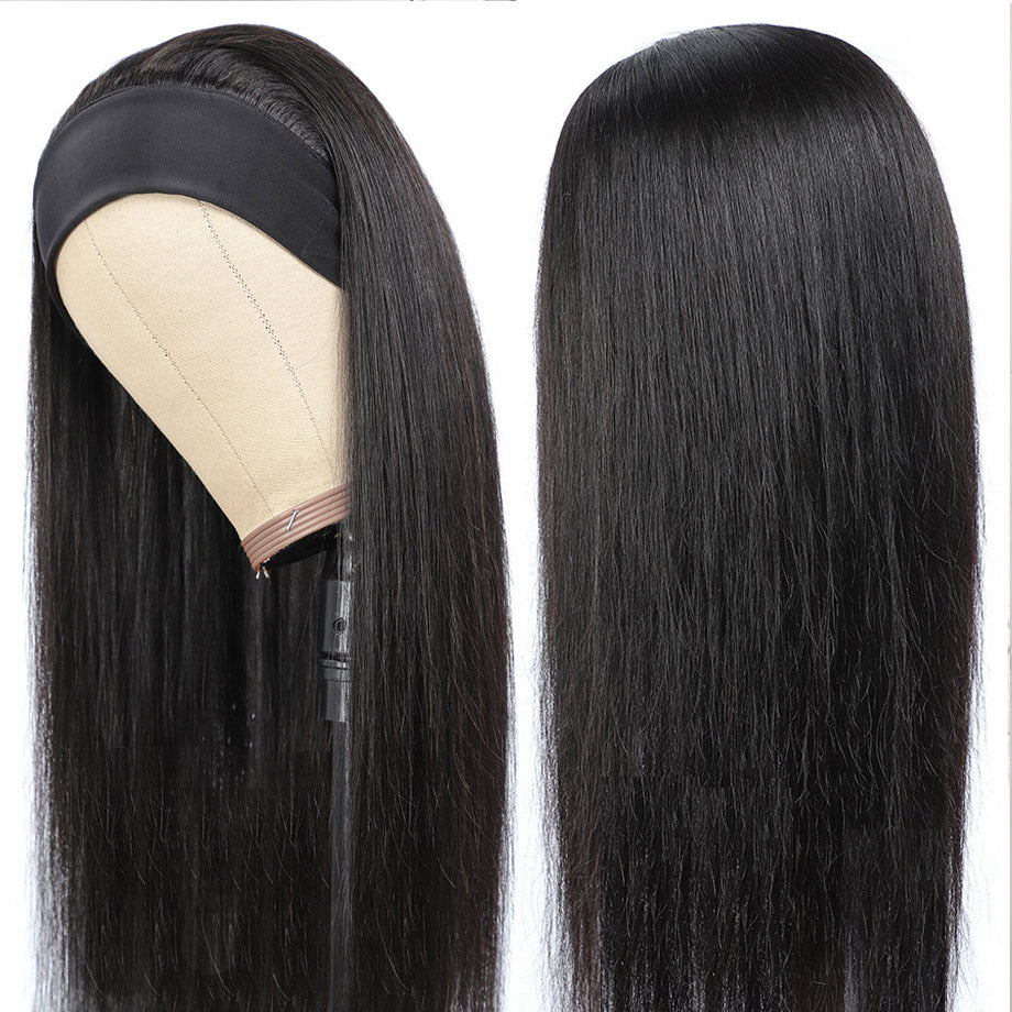 Human Hair Headband Wig - No Lace Straight