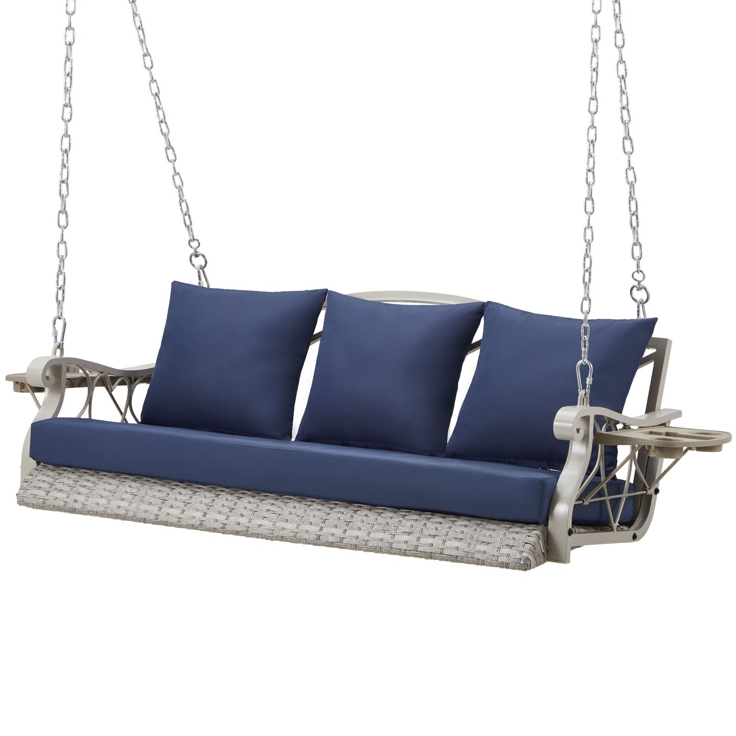Outdoor Porch Swing Basket with Cushions and Side Table