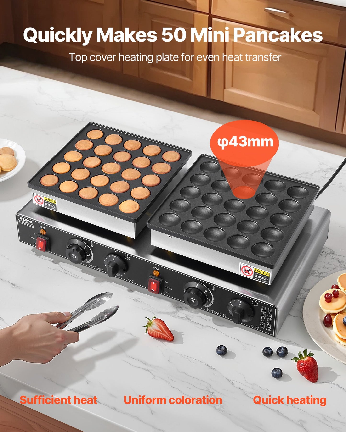 Commercial Mini Dutch Pancake Maker 50PCS Non-Stick 1800W Kitchen Appliance