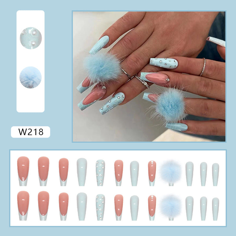 Cute Ballet Nail Stickers with Fur Ball Glue
