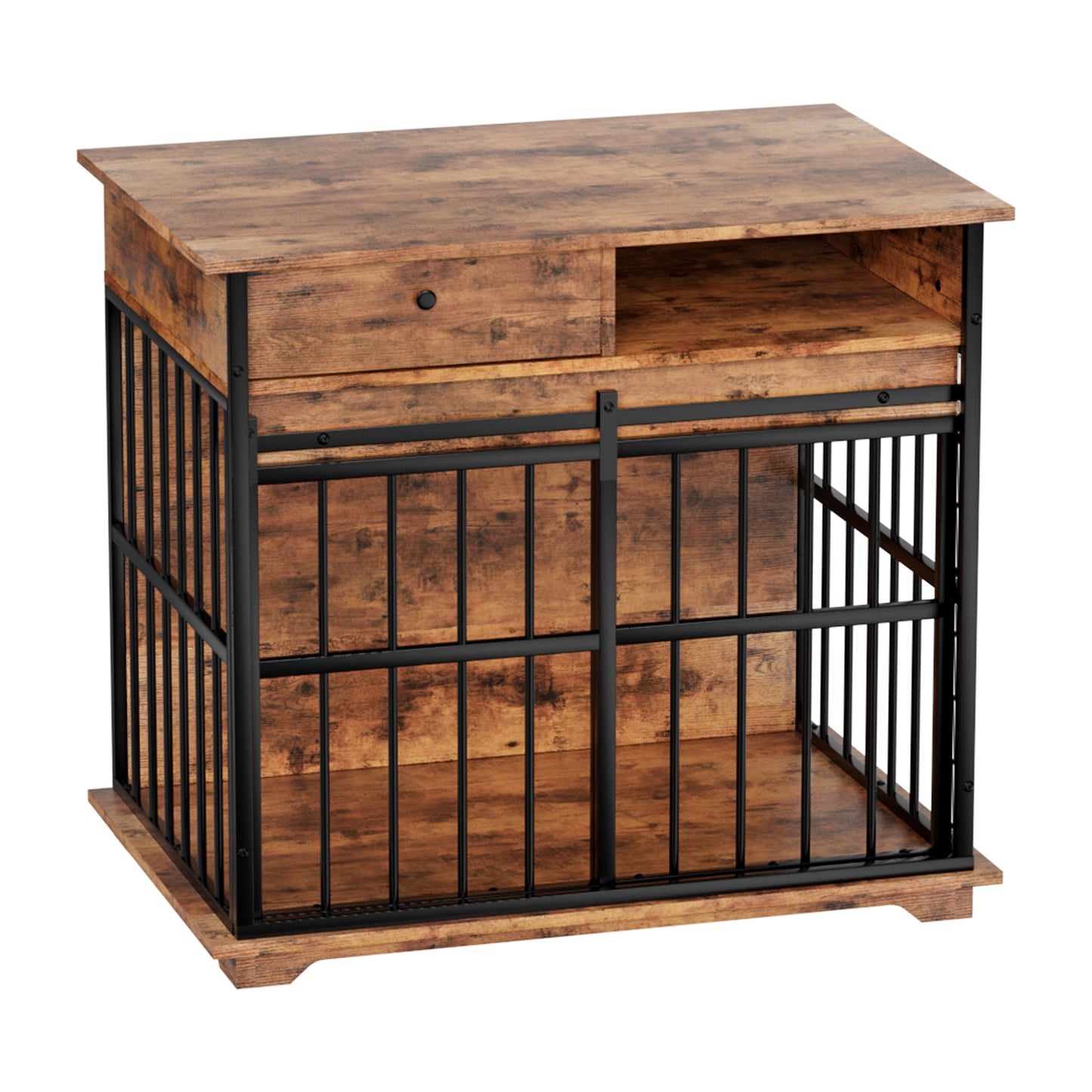 Wooden Dog Crate Furniture with Tray for Medium Large Dogs - Walnut Black