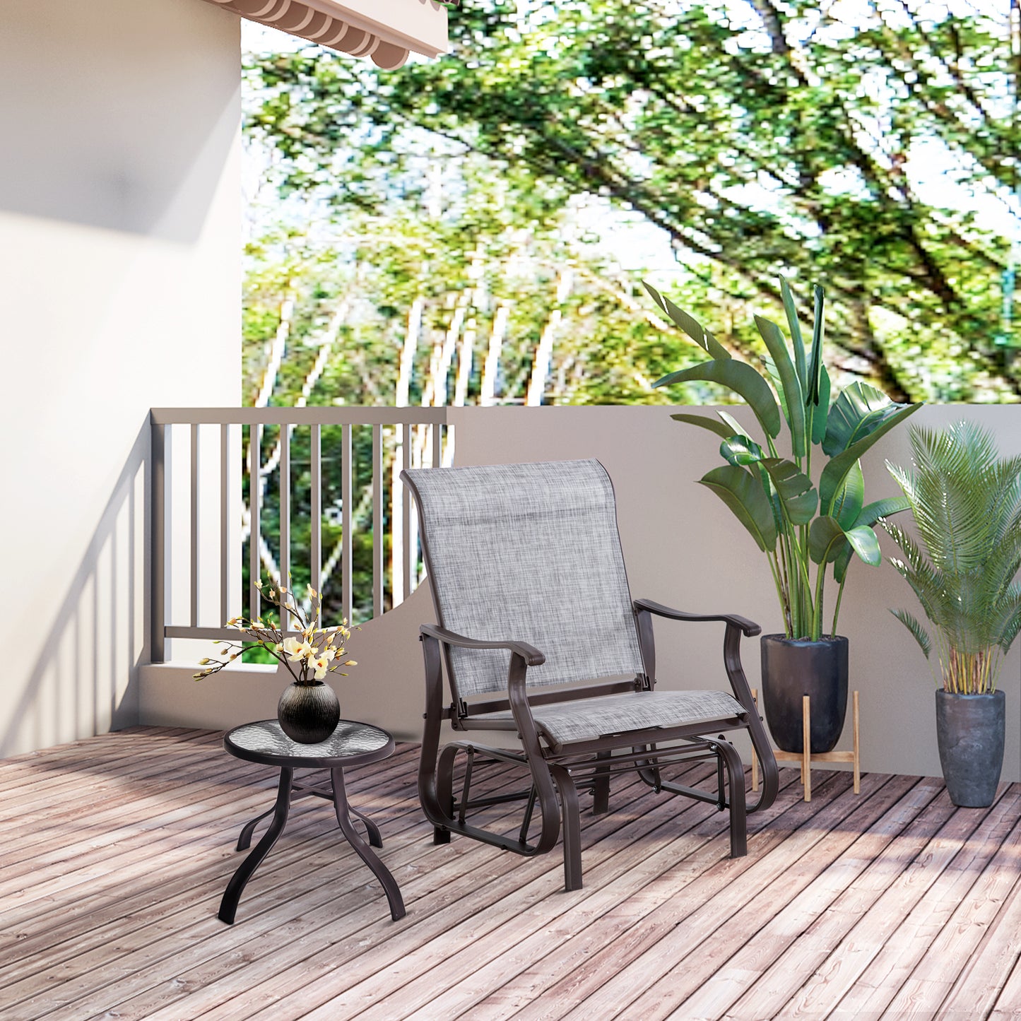 Outdoor Glider Chair with Steel Frame & Mesh Fabric - Gray