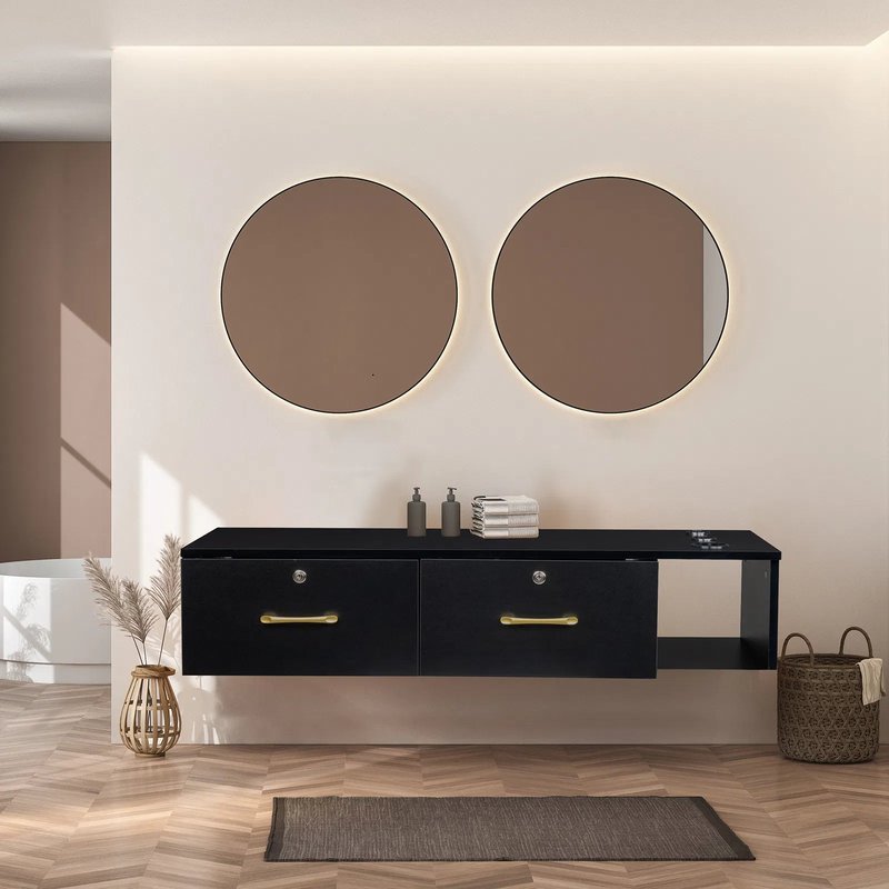 Black Salon Storage Cabinet - 2 Drawers & Lock