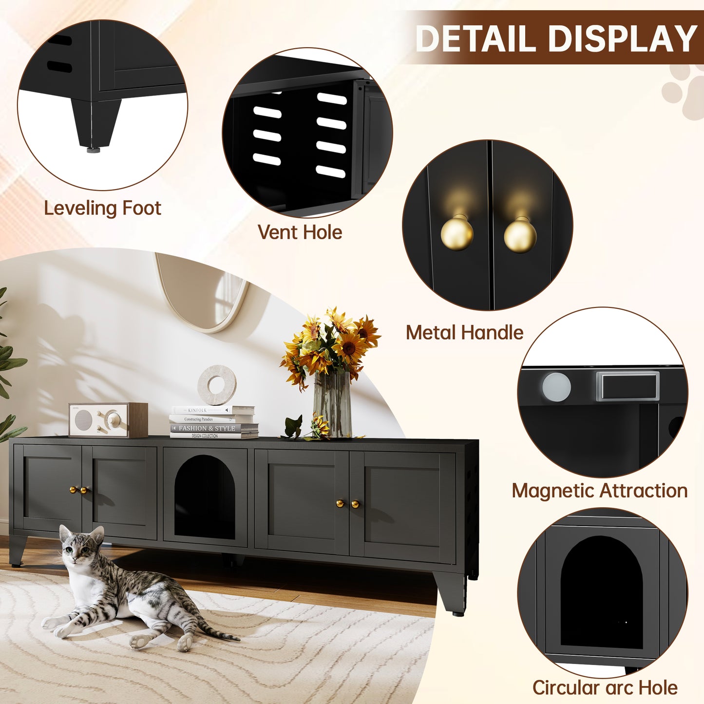 58" Metal Cat Litter Box Enclosure - Large Indoor Cat House