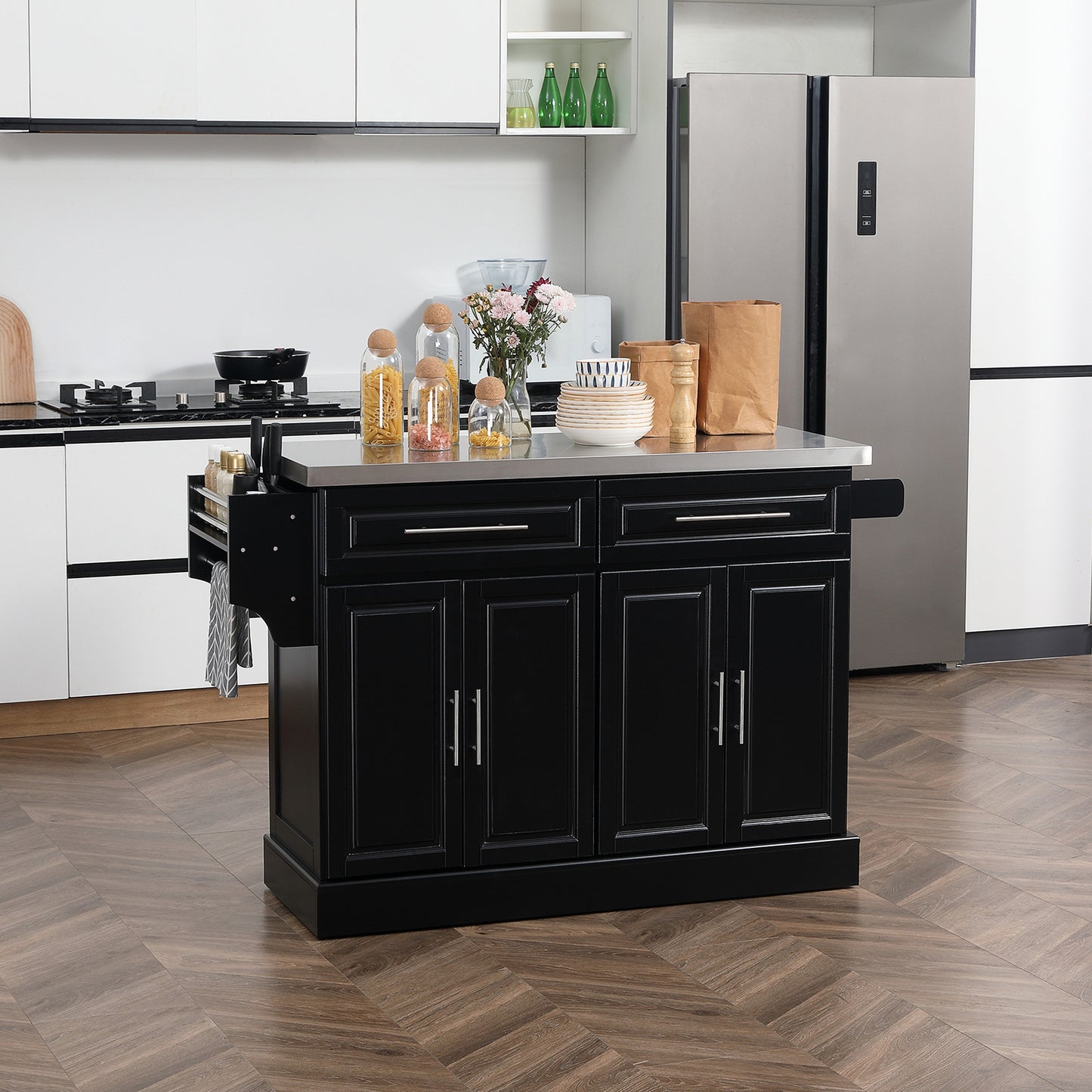Portable Rolling Kitchen Island Cart with Stainless Steel Top