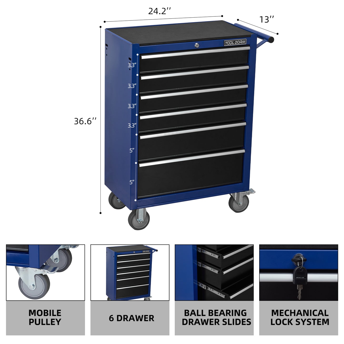 24.2-Inch Metal Rolling Tool Cabinet with Drawers and Locking System