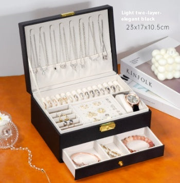 Multi-Compartment Jewelry Storage Box with Removable Drawer - Elegant Necklace and Earring Organizer