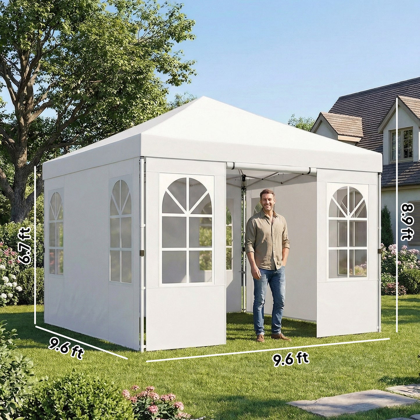 Pop Up Canopy Tent 9.6 x 9.6 ft with Sidewalls - White