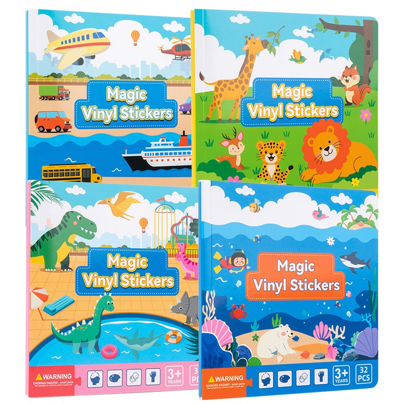 Educational Jelly Book Toys with Repeated Sticky Paper - Dinosaur, Animal, Ocean & Transport Styles