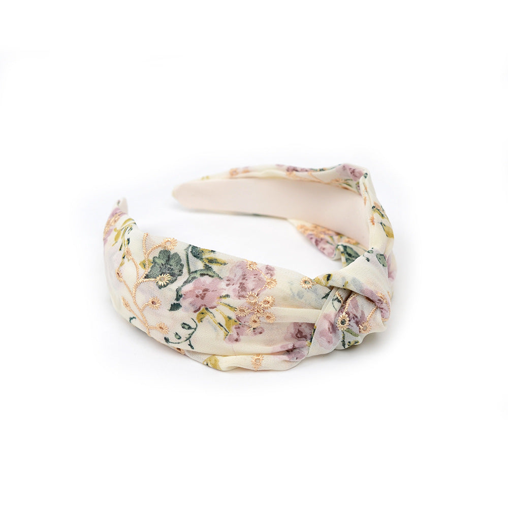 Embroidered Tulle Headband with Knot Detail