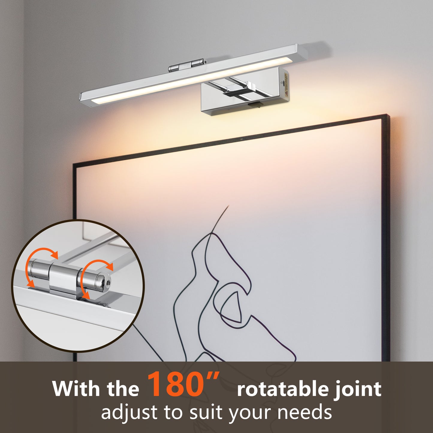 Wireless Battery-Operated Picture Light with Remote, 16 Inch Chrome Wall Sconce for Artwork