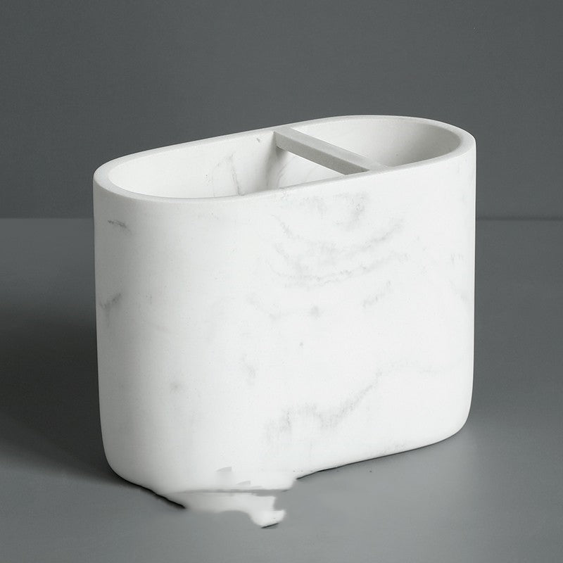 5-Piece Bathroom Accessory Set with Marble Texture Resin Finish - Black & White