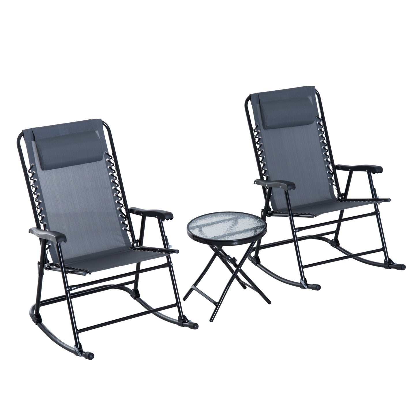 Outdoor Folding Rocking Chair Set with Side Table - Gray