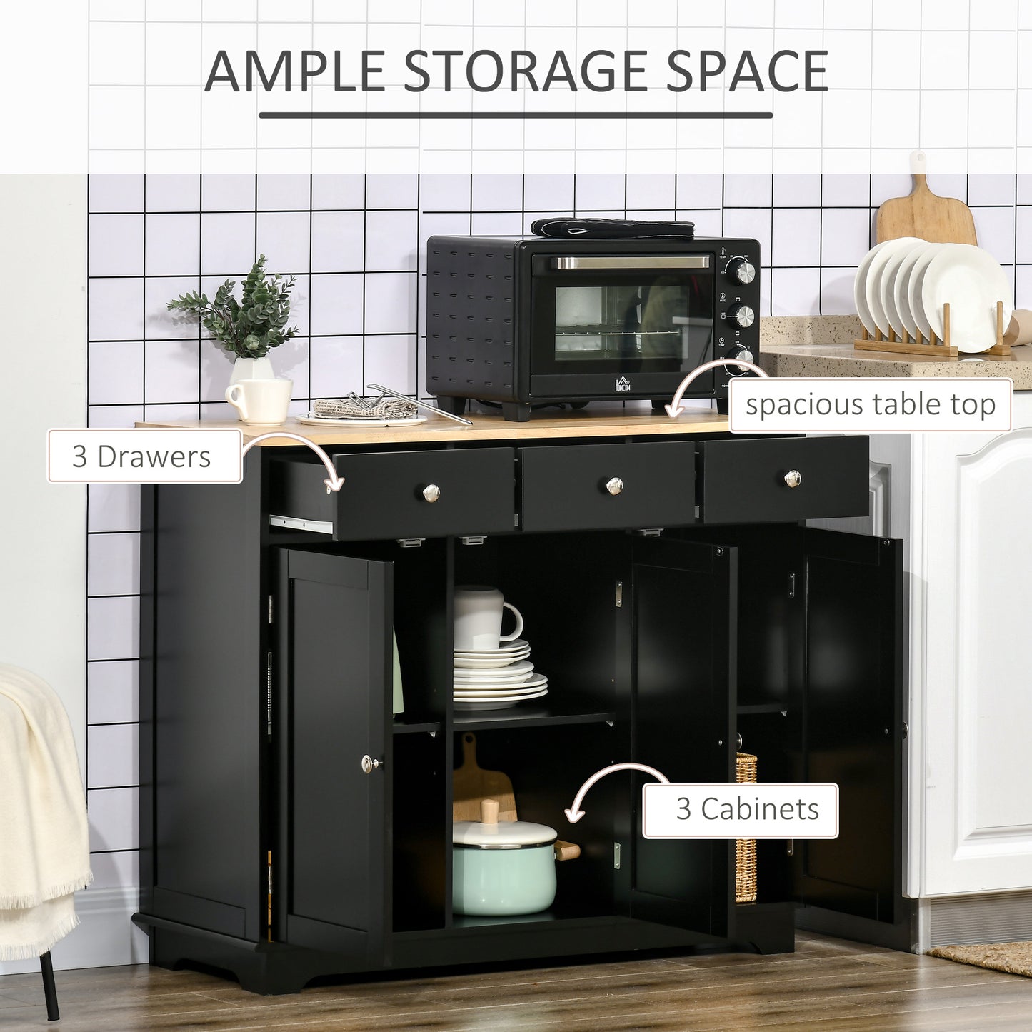 Kitchen Storage Cabinet, Sideboard Floor Cupboard with Solid Wood
