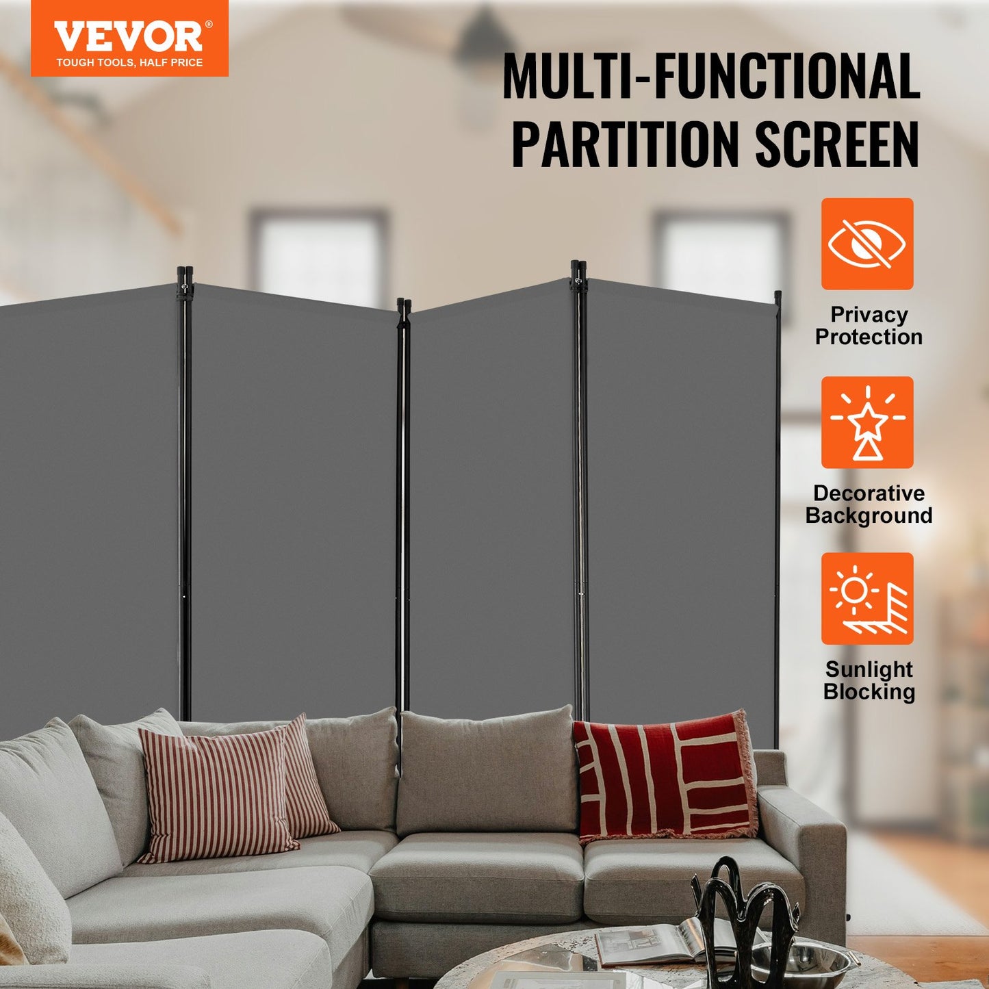 4 Panel Folding Room Divider - Portable Privacy Screen, Grey