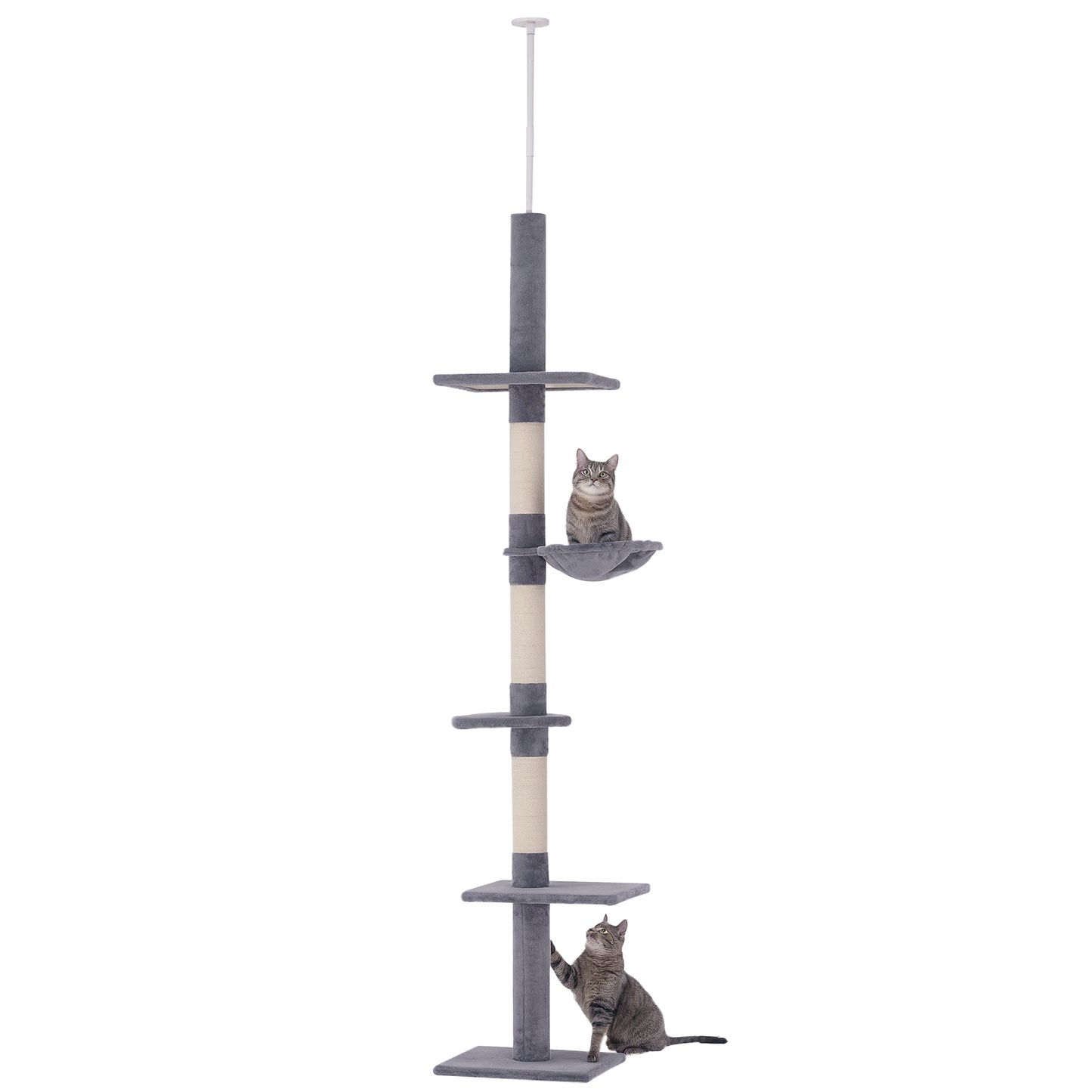 Adjustable 102-Inch Cat Tree with Multiple Platforms, Scratching Posts & Hammock - Gray