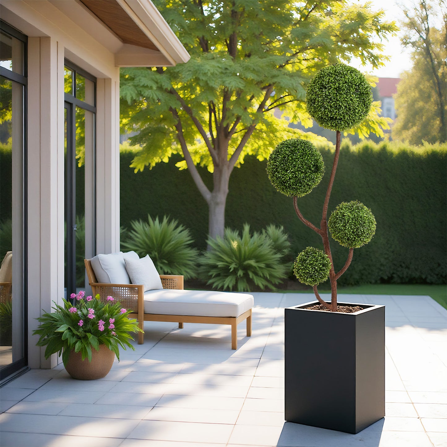 5FT Artificial Boxwood Topiary Tree - Triple Ball Shaped Faux Plant
