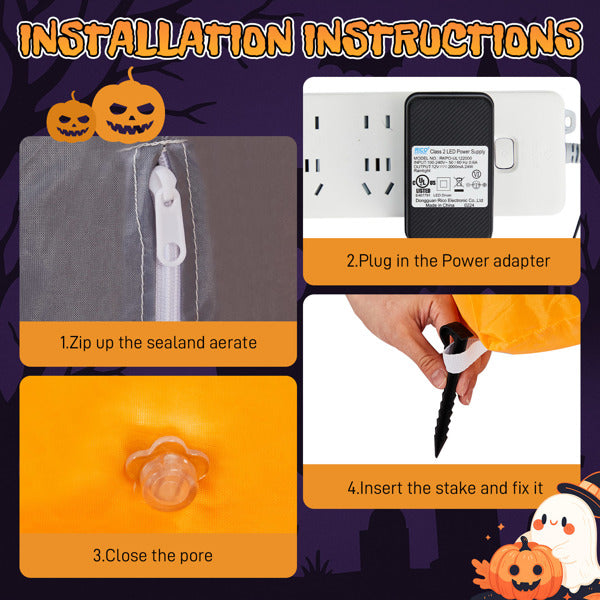 9.6FT Halloween Inflatable Skeleton Tombstone Banner with LEDs